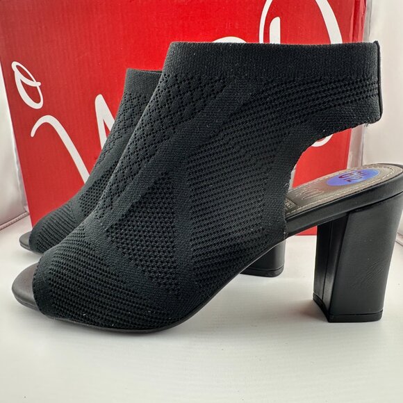 IMPO Velancy Stretch Knit Black Peep Toe Heels Size 6.5M NWT - Picture 7 of 8
